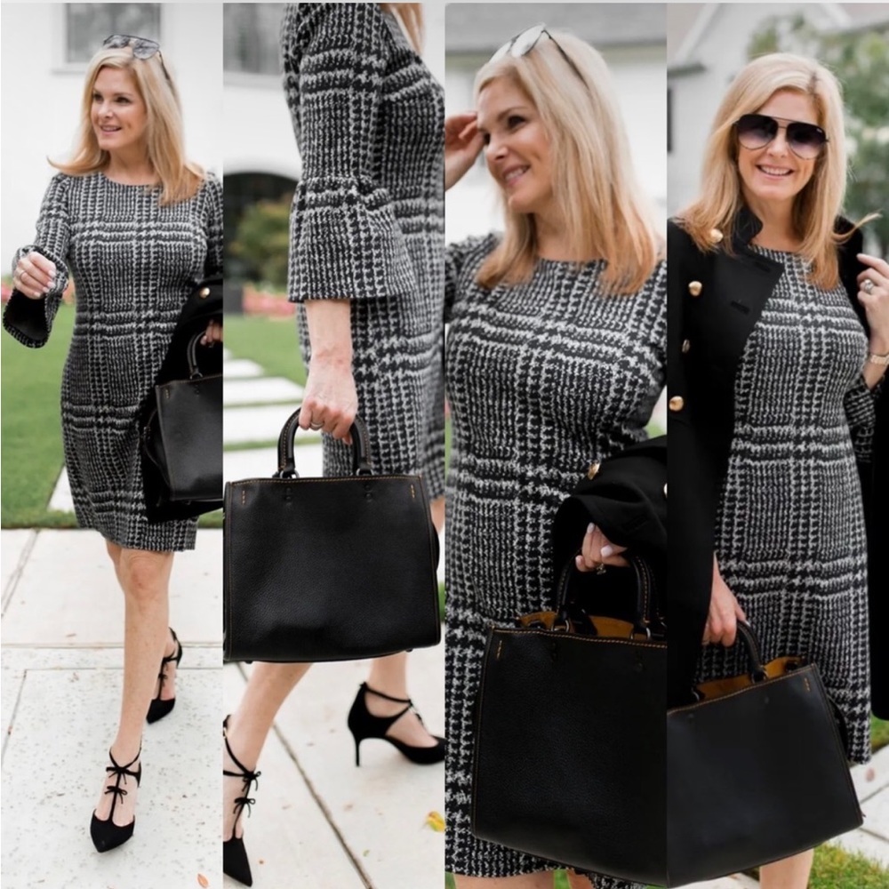Talbots Plus Size Black/White Women’s 3/4 Bell Sleeve Back Zipper Sheath‎ Dress